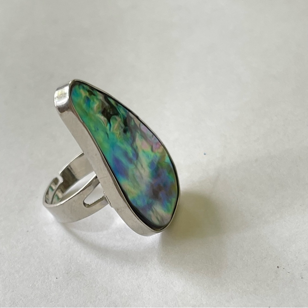 3/$20 SALE 🛒 Large silver teardrop abalone ring adjustable boho coastal cowgirl
